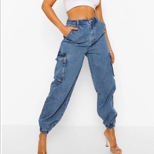 Denim Elasticsted Cuff Joggers With Pockets